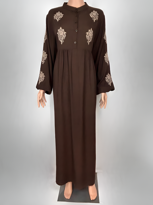 Classic Brown Embroidered Long Dress