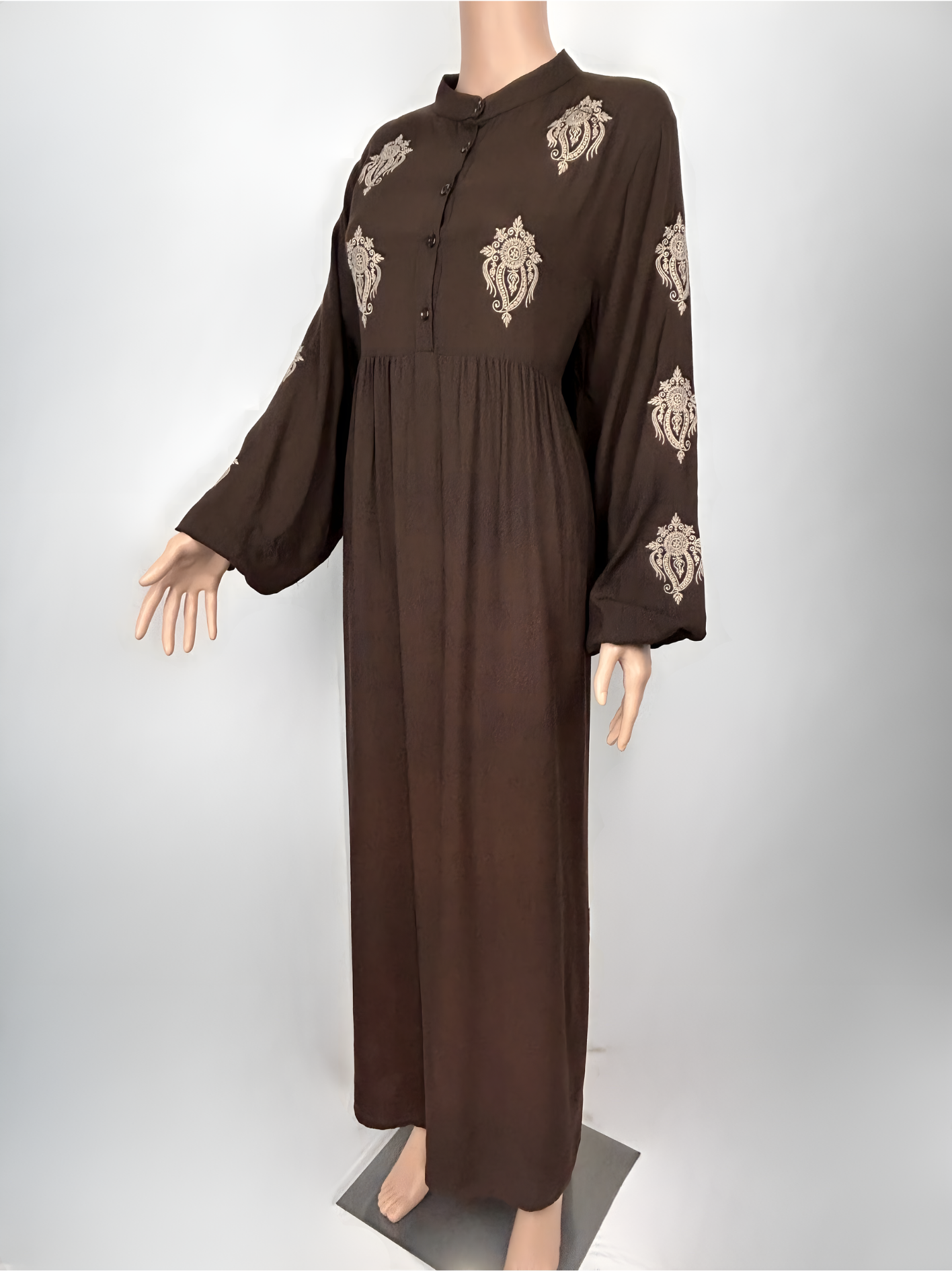 Classic Brown Embroidered Long Dress