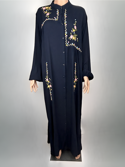 Classic Navy Embroidered Long Dress