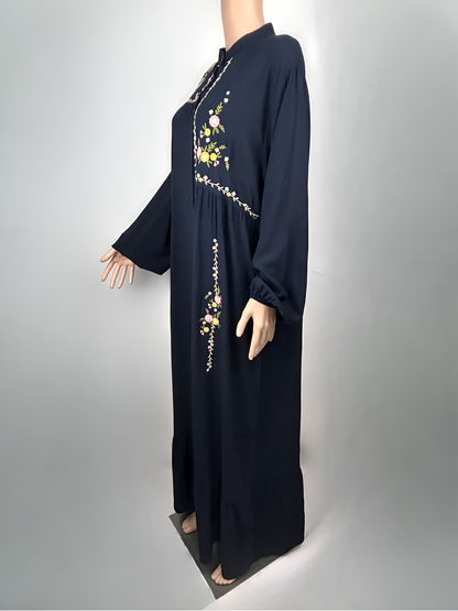 Classic Navy Embroidered Long Dress