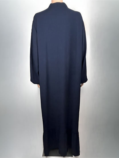 Classic Navy Embroidered Long Dress