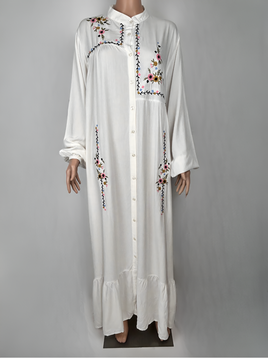 Classic White Embroidered Long Dress
